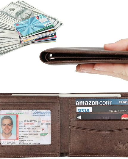 Wallet for Men-Genuine Leather RFID Blocking Bifold Stylish Wallet With 2 ID Window