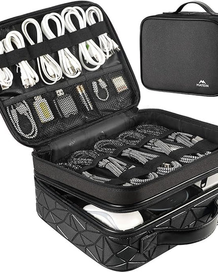 MATEIN Cord Organizer Case with Adjustable Divider, DJ Cable File Bag for DJ Gear, Sound Instrument and Music Equipment Accessories, Shockproof Portable Double Layer Cord Bags, Black