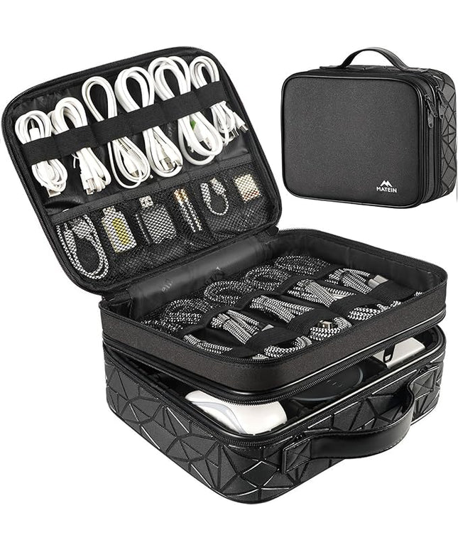 MATEIN Cord Organizer Case with Adjustable Divider, DJ Cable File Bag for DJ Gear, Sound Instrument and Music Equipment Accessories, Shockproof Portable Double Layer Cord Bags, Black