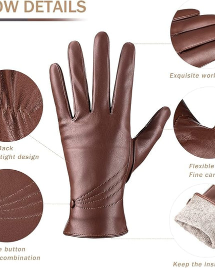 Winter Leather Gloves for Women, Warm Touchscreen Driving Texting Cashmere Lined Gloves…