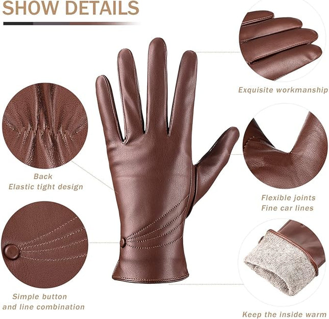 Winter Leather Gloves for Women, Warm Touchscreen Driving Texting Cashmere Lined Gloves…