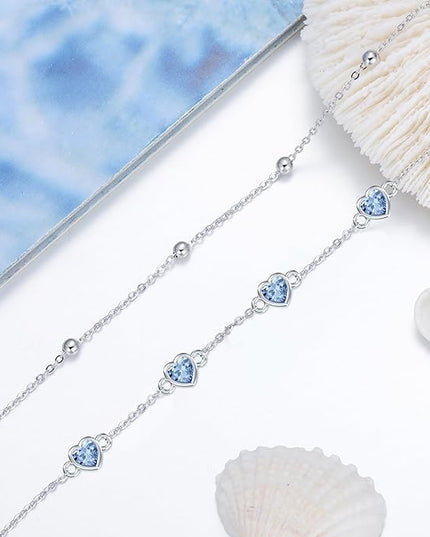 Dorunmo 925 Sterling Silver Heart Birthstone Anklet Bracelets for Women Best Mother's Day Birthday Jewelry for Wife Girlfriend Mom Daughter Her