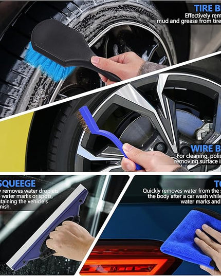 32Pcs Car Detailing Kit, Drill Brush Attachments with Detailing Brush Set and Tools Box, Blue Auto Cleaning Kit Interior for Dashboard, Wheels, Windows (C：32PCS-B)