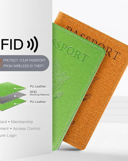 VIDIVICI 2Pack Passport Wallet, Travel Gifts, Travel Accessories - Yellow&Green
