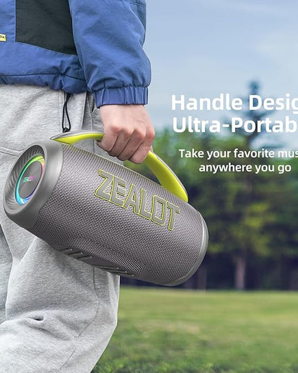 ZEALOT Portable Bluetooth Speaker, 80W Peak Waterproof Loud Booming Sound Speakers, Dual Pairing, XBass, 25H Playtime, Outdoor Speaker with Handle for Camping, Beach, Party, Backyard (Gray)