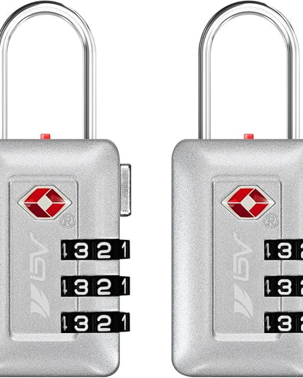 BV TSA Accepted Luggage Travel Lock, Set-Your-Own Combination Lock for School Gym Locker, Luggage Suitcase Baggage Locks, Filing Cabinets, Toolbox, Case (Silver, 2 Pack)