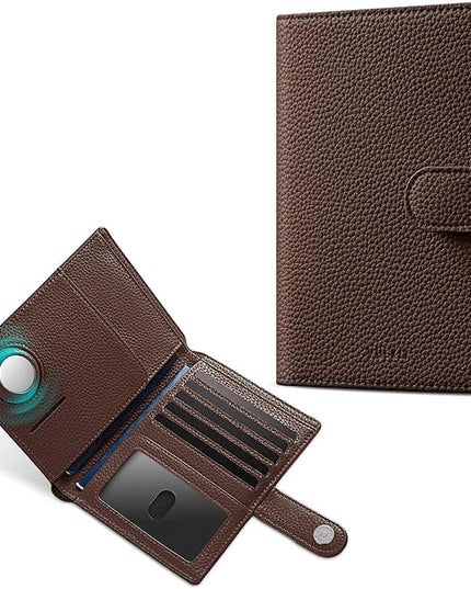VULKIT Dual Leather Passport Wallet with Airtag Holder Slim Double Passport Holder RFID Blocking Passport Travel Wallet for Women or Men