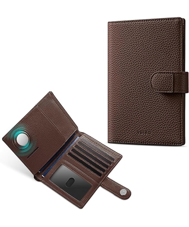 VULKIT Dual Leather Passport Wallet with Airtag Holder Slim Double Passport Holder RFID Blocking Passport Travel Wallet for Women or Men