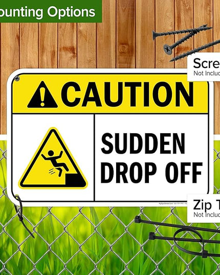 Caution Sudden Drop Off Sign, 12x18 Inches, 55 mil thick HDPS (high density polystyrene), Made in USA by My Sign Center