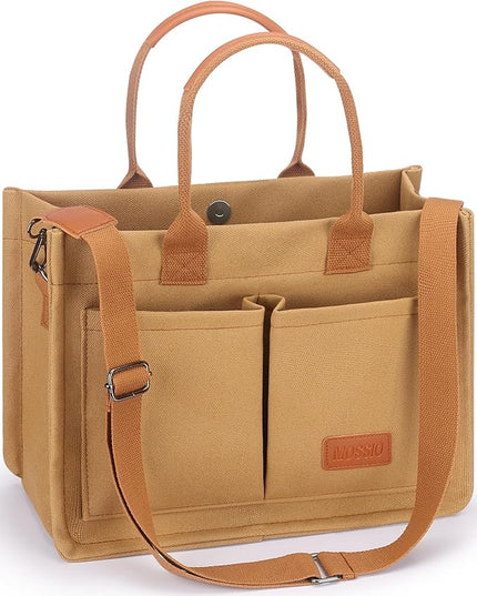 Mossio Large Canvas Tote Bag for Women with Pockets - Laptop Crossbody Work Tote Bag Everyday Bag Shoulder Purse Handbag