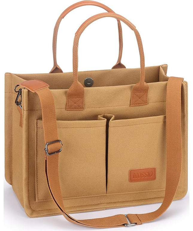 Mossio Large Canvas Tote Bag for Women with Pockets - Laptop Crossbody Work Tote Bag Everyday Bag Shoulder Purse Handbag