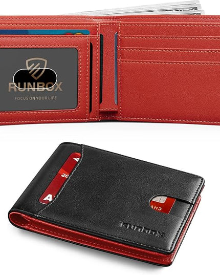RUNBOX Wallet for Men Slim 11 Credit Card Holder Slots Leather RFID Blocking Small Thin Men's Wallet Bifold Minimalist Front Pocket Large Capacity Gift Box