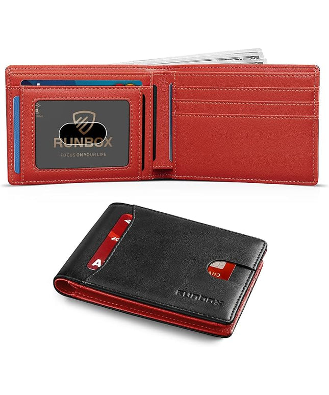 RUNBOX Wallet for Men Slim 11 Credit Card Holder Slots Leather RFID Blocking Small Thin Men's Wallet Bifold Minimalist Front Pocket Large Capacity Gift Box