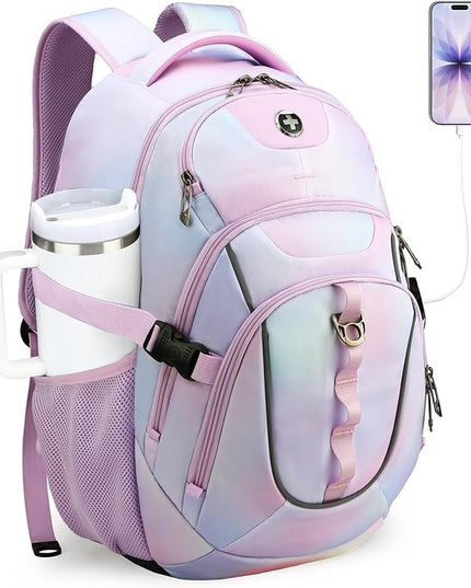 Swissdigital Laptop Backpack with USB Charging Port, Travel Backpack Fits 15.6 inches Computer, 31L Backpack for Women, Pink Purple | SD803-104