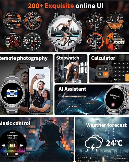 Smart Watches for Men 1000mAh Battery/Flashlight/3 Straps, 1.7" Ultra HD Screen Outdoor Smartwatch with 111 Sports Modes, Heart Rate/Sleep/Calorie Monitor, 5ATM Waterproof Fitness Tracker Android iOS
