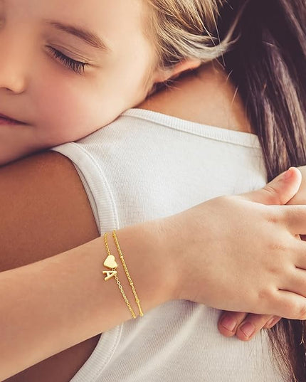 M MOOHAM Valentines Day Gifts for Kids Teen Girls -14K-Gold-Plated Heart Initial A-Z Bracelets for Women Girl Dainty Gold Bracelets Birthday Valentines Gifts for Women Her Teenage Girls Kid Teen Gift