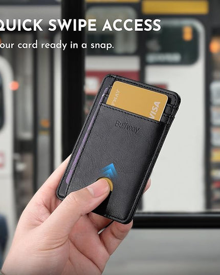 Buffway Slim Minimalist Front Pocket RFID Blocking Leather Wallets for Men and Women - Slate Black | Slim, Minimalist, Front Pocket, RFID Blocking