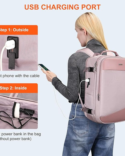 PIJUSHI Travel Backpack for Women Carry on Suitcase Backpack Flight Approved Personal Item Bag Fits 16 Inch Laptop(PE035 Light Purple)