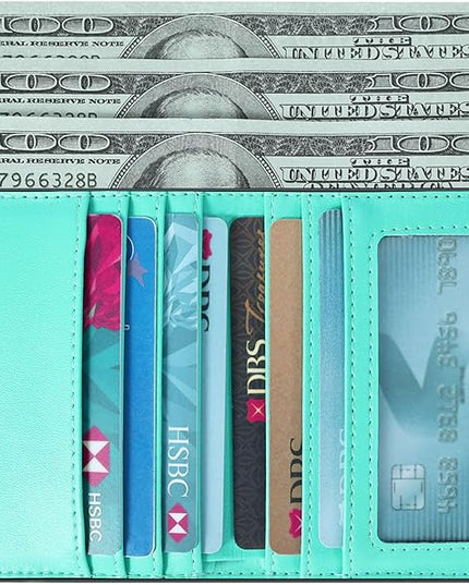 Toughergun Women’s Small Slim Leather Wallet with RFID Protection, Compact Bifold Mini Purse with Clear ID Window