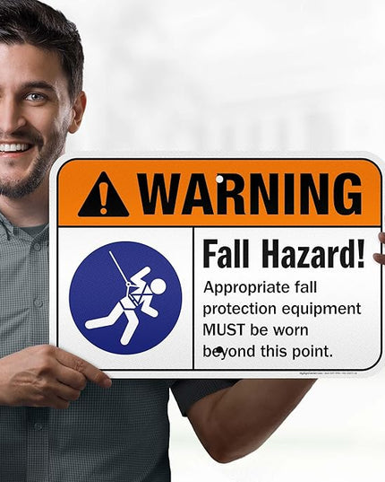 Warning Fall Hazard Appropriate Fall Protection Equipment Sign, 12x18 Inches, 3M EGP Reflective .063 Aluminum, Fade Resistant, Made in USA by My Sign Center