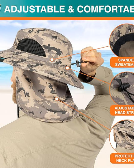 SUN CUBE Wide Brim Sun Hat Men Women, Fishing Hats Sun UV Protection, Mens Hiking Bucket Hat Safari Beach Boonie, UPF 50+