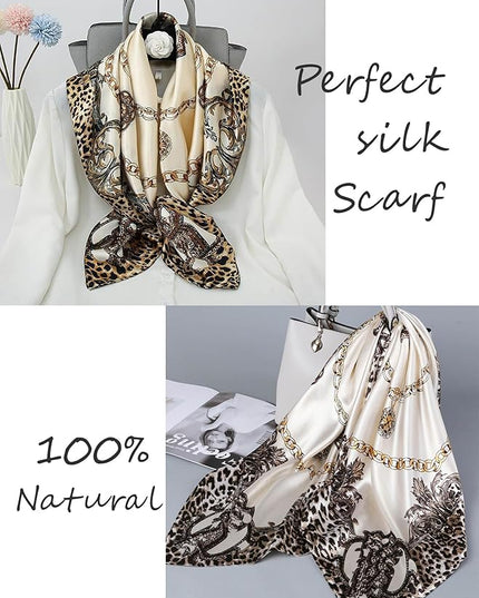 kcctoo 27.5" Mulberry Silk Feeling Head Scarf Women's Fashion Square Neck Satin Scarfs for Bag Hair Scarves Gift