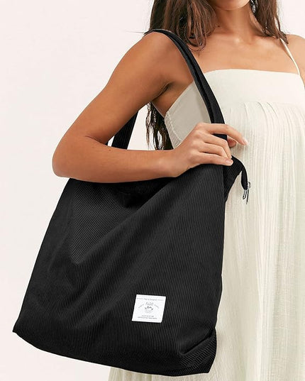 KALIDI Women Corduroy Tote Bag Zipper Casual Tote's Handbag Big Capacity Shoulder Bag with Pockets