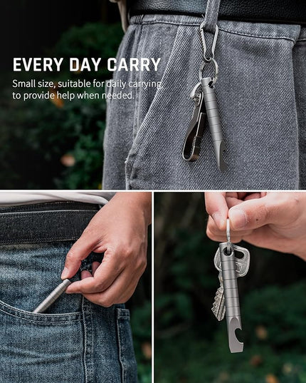 TISUR Keychain Pry Bar, Titanium Mini EDC Prybar Multitool with Bottle Opener, Pocket Small Keychain Tools for Every Day Carry(Gray-Mini)