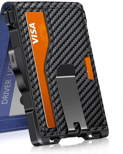 GHUKY Wallet for Men, Minimalist Slim Mens Wallet with Money Clip, RFID Blocking Smart Pop Up Card Wallet with ID Window, Compact Bifold Wallet,Metal Aluminum Credit Card Holder