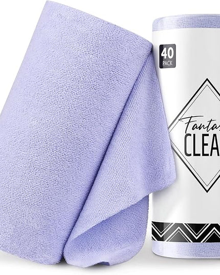 Fantasticlean Microfiber Cleaning Cloth Roll -40 Pack, Tear Away Microfiber Towels, 12" x 12", Reusable, Washable, Scratch Free, Ultra Absorbent for All-Around Cleaning Supplies (Lavender)
