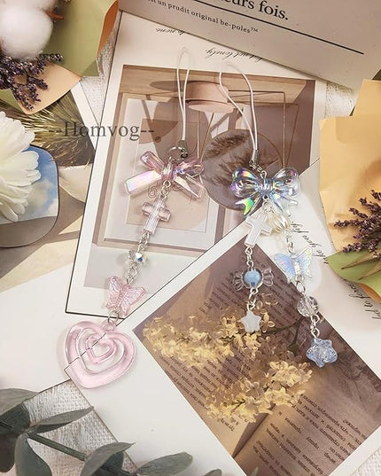 1-4PCS Cute Phone Charms Aesthetic Y2K Cell Phone Charms Strap Strawberry Butterfly Star PhoneCharm Y2K Accessories for Bag Keychain Airpods Camera Pendants Decor
