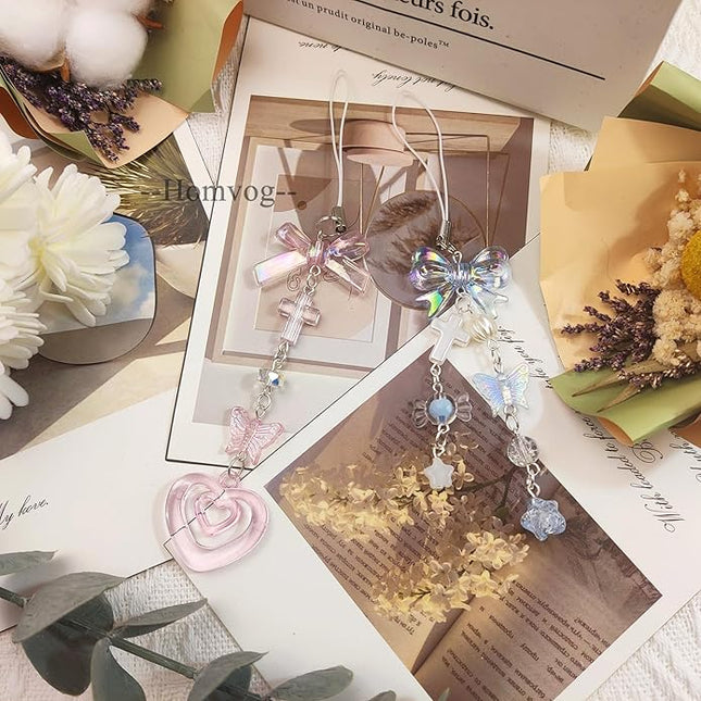 1-4PCS Cute Phone Charms Aesthetic Y2K Cell Phone Charms Strap Strawberry Butterfly Star PhoneCharm Y2K Accessories for Bag Keychain Airpods Camera Pendants Decor
