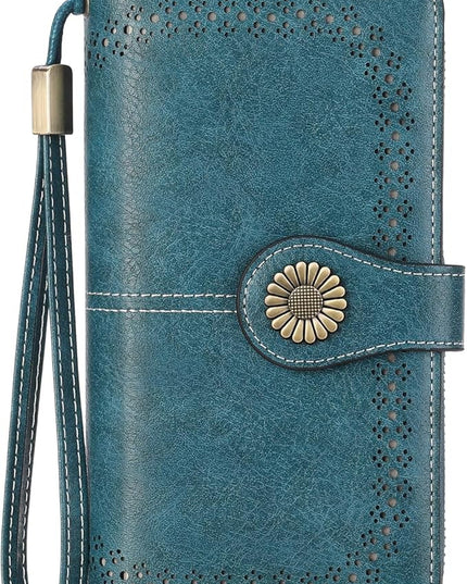 SENDEFN Wallet for Women RFID Blocking Leather Clutch Long Purse Large Capacity Credit Card Holder Wristlet
