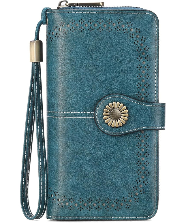 SENDEFN Wallet for Women RFID Blocking Leather Clutch Long Purse Large Capacity Credit Card Holder Wristlet
