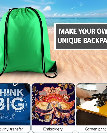 KUUQA 2Pcs Green Drawstring Backpack Bags Cinch Sack Bulk String Backpack Storage Bag