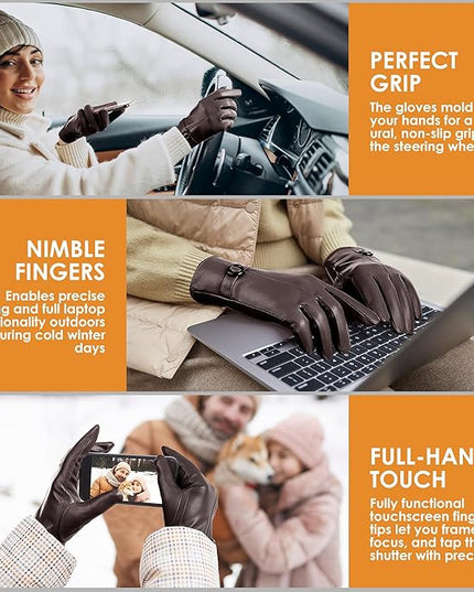 Dsane Womens Winter Leather Gloves Touchscreen Texting Warm Driving Lambskin Gloves for Christmas Gifts