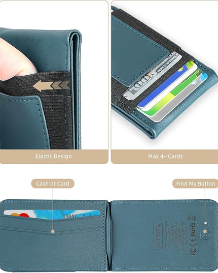 HiWe for MagSafe Wallet Stand with Find My, Anti-Lost Strongest Magnetic Wallet for iPhone 17/16/15/14/13/12 Series, 9 Cards Holder, Leather RFID, Dark Blue