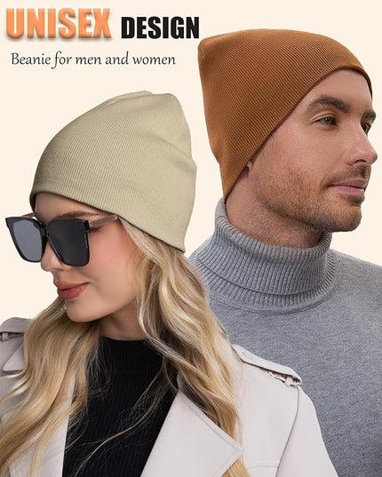 choshion 100% Cotton Beanie Hat, Cuffless Beanies Warm Knit Winter Skull Cap, Unisex Soft Fisherman Hats for Women Men