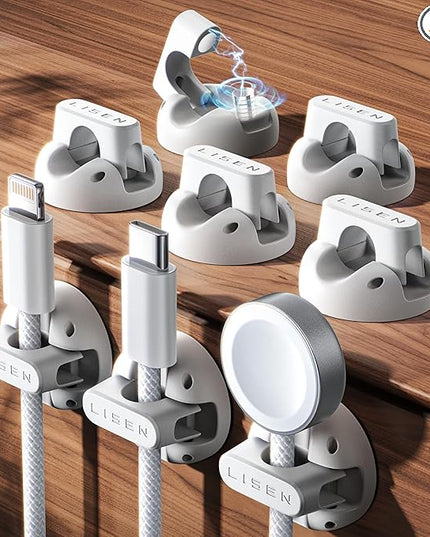 8 Pack Magnetic Cable Clips Organizer, LISEN Cord Holder for Nightstand [Smooth Adjustable] Adhesive Organizer for Cords Under Desk for Home Office Desk Car Wall Desktop Nightstand-White