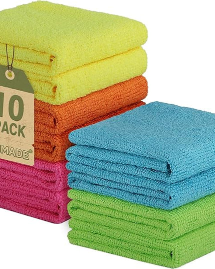 Microfiber Cleaning Cloth, 10 Pack Reusable Microfiber Towels for Cars Lint Free Cleaning Shop Towel Rags for Home Kitchen Automotive Bar Mechanic Restaurant Garage, 11.5"x 11.5", Multicolor