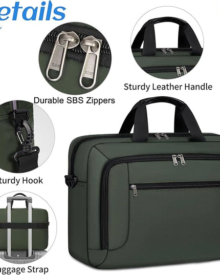 Laptop Bag 17.3 Inch Laptop Briefcase Large Waterproof Laptop Case for Men Women Business Office Work Computer Bag 17 Inch Adjustable Shoulder Messenger Bag, Green