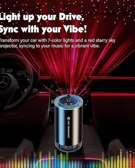 Smart Car Air Freshener - Automatic Essential Oils Aroma Diffuser - Rechargeable Auto On/Off Fragrance Fresheners with Starry Lights Projector - 3 Adjustable Mode Scent Purifier with 50mL Perfume