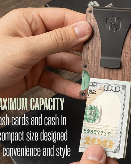Hayvenhurst Wallet For Men - Reinvented Design Men's Wallet - Slim, Minimalistic & Seamless Card Case, Blocks RFID Scanners, Holds 12 Cards (Walnut Wood)