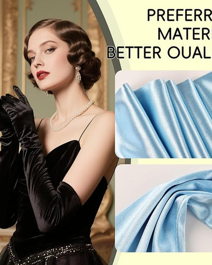 THARAHT Women Long Gloves with Satin Elbow Length for 1920s Opera Tea Party Costumes Bridal Evening Dress