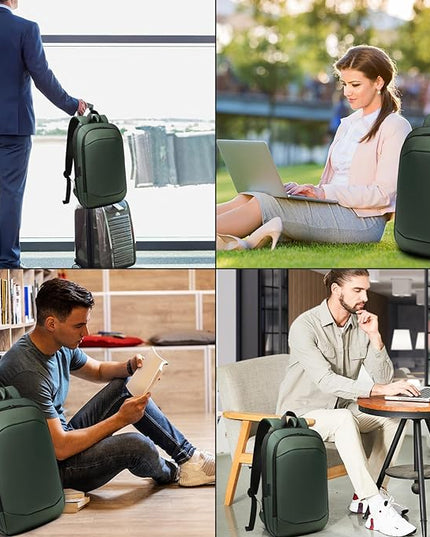 Business Backpack 17 Inch Slim Expandable Waterproof Travel Laptop Backpacks with USB Charger Port Anti-Theft Lightweight Large Work Computer Bag College Laptop Backpacks Gifts for Men Women, Green