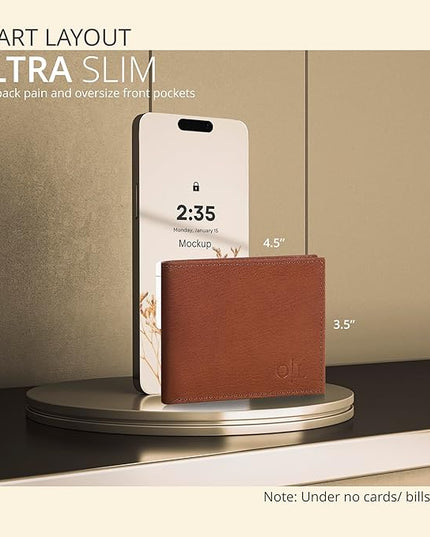 Oak Leathers Slim Leather Wallet for Men - RFID Wallets Credit Card Holder Ultra Thin Gift for Mens, Front Pocket Minimalist Design