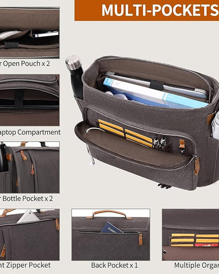 ESTARER Computer Messenger Bag 15-15.6 inch, Water-resistant Canvas Work Bag Briefcase, Laptop ShoulderSatchel with Buckles, Grey
