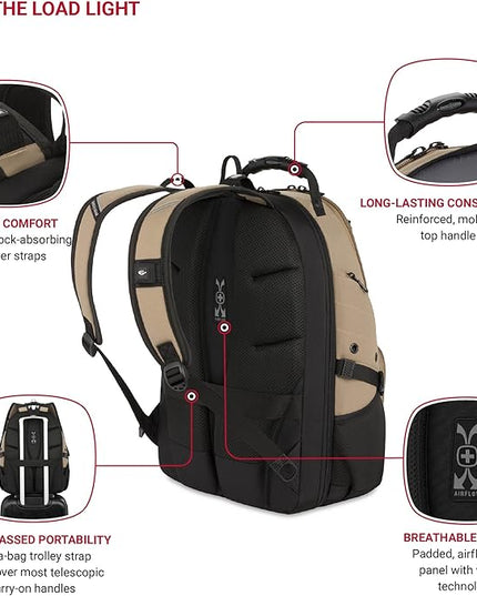 SwissGear 1900 ScanSmart 17” Laptop Backpack Brown– Reflective Tech Backpack with ScanSmart Compartment – Multiple Organizer Pockets & RFID Scan Blocking Technology