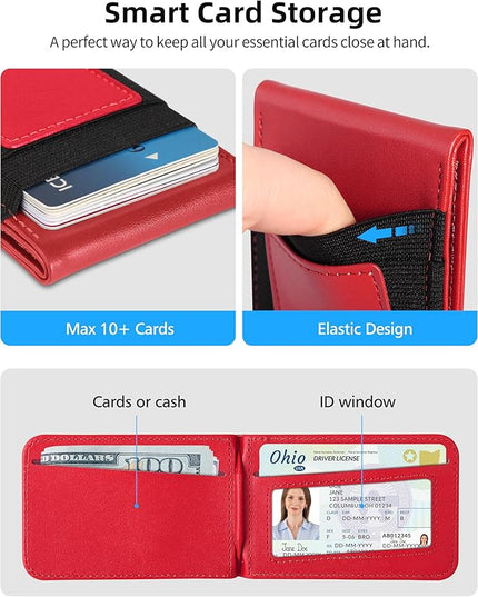 For Magsafe Wallet Stand, Strongest Magnetic Wallet for iPhone 17/16/15/14/13/12 Series, Magnetic Card Holder with Adjustable Stand, ID Window, 10 Cards Holder, Vegan Leather, RFID Blocking, Red