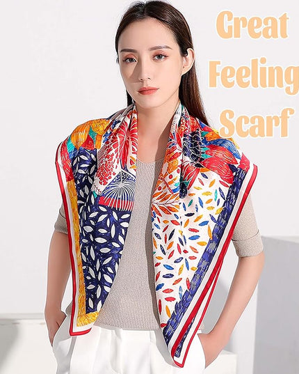 kcctoo 27.5" Mulberry Silk Feeling Head Scarf Women's Fashion Square Neck Satin Scarfs for Bag Hair Scarves Gift